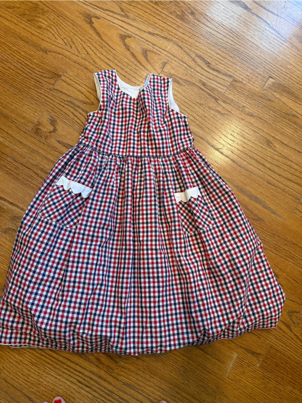 Red and Navy Gingham Short-Sleeve girls dress and star cut out in back